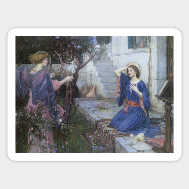 The Annunciation by John William Waterhouse Sticker by MasterpieceCafe